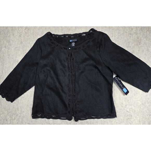 Relativity Lightweight Jacket 3/4 Sleeve Black 100% Linen Size Petite Large - Picture 1 of 10